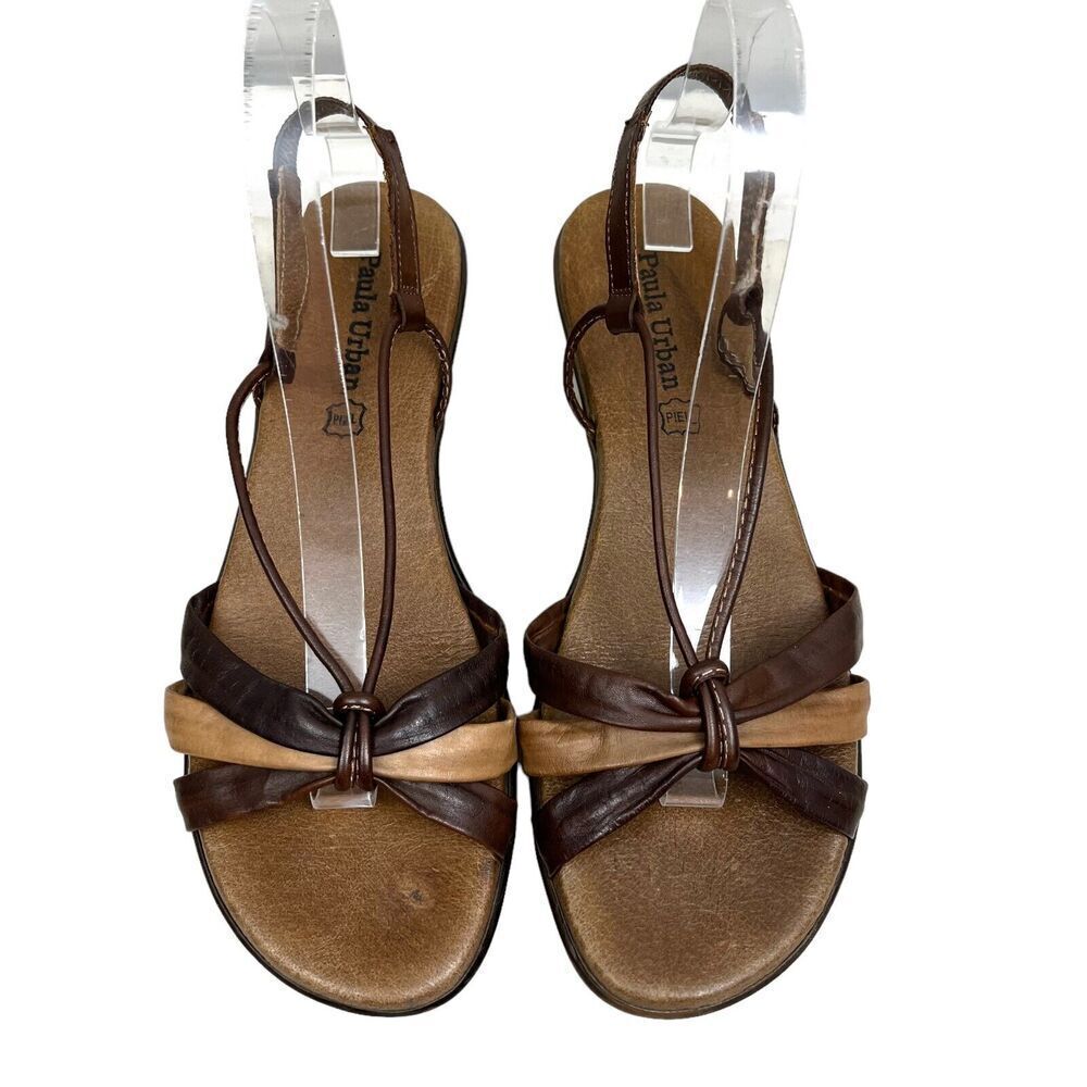 Paula Urban Sandal Brown Leather Strappy Slingback Low Wedge‎ Women Size EUR 41 - Picture 5 of 8